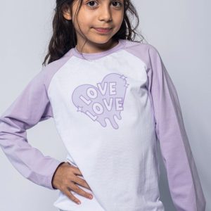 Remera de manga niña lila y blanco