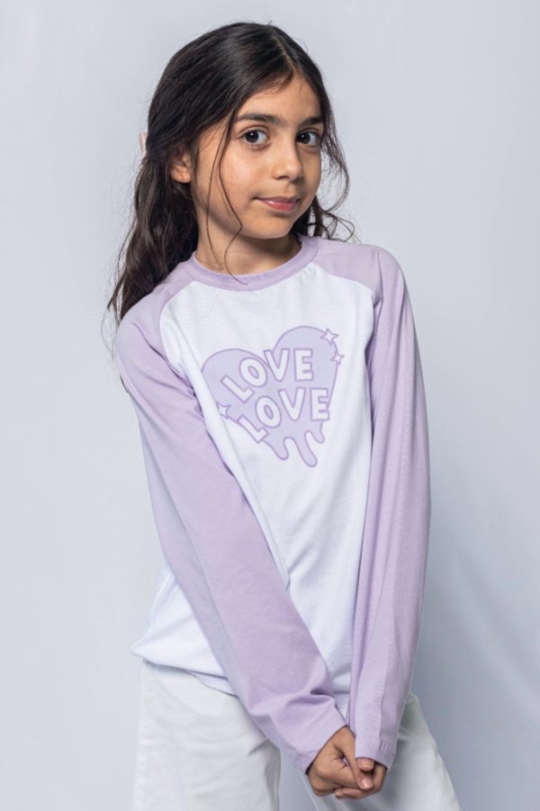Remera de manga niña lila y blanco